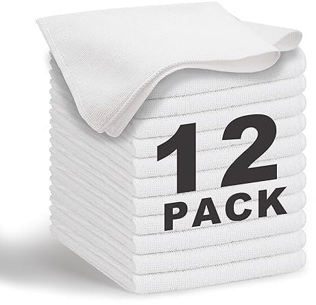 WEAWE® Mikrofasertücher - Serie 2100 (33x33cm) Superweiches, Hochsaugfähiges putztücher Lappen küche, wiederverwendbar, fusselfrei, waschmaschinenfest Microfasertücher Weiß (12 Stück)