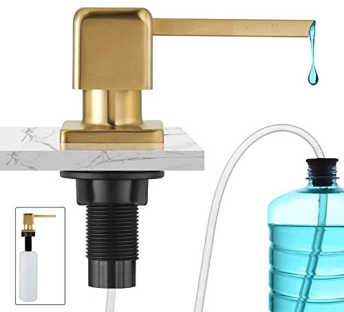 CREA Built-in Countertop Soap Dispenser for Sink with 17 OZ Bottle and 39 Extension Tube Kit, Refill from The Top, Gold