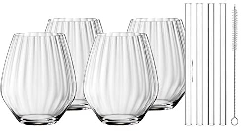 Spiegelau & Nachtmann Tastes Good Gin & Tonic Set, 4 Gin Gläser 625 ml + 4 Trinkhalme 15 cm + Reinigungsbürste, Cocktailgläser & Trinkgläser mit Glashalmen für Partys, Spülmaschinengeeignet