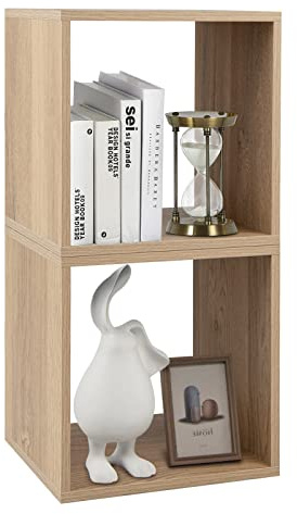 GIANTEX 2 Stück Bücherregal mit 2 Ebenen, stapelbarer Aufbewahrungswürfel mit Kippschutz, Würfelschrank zur Registrierung für Wohnzimmer, Schlafzimmer, Natur