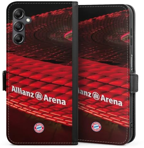 Klapphülle kompatibel mit Samsung Galaxy A 14 5G Handyhülle aus Kunst Leder schwarz Flip Case FCB Stadion FC Bayern München