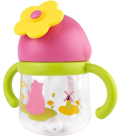 Qshare Vaso con Pajita,Vaso Aprendizaje Bebé y Niños Pequeños, Set de Vasos 360° con Asas, Vaso Antiderrame Libre de BPA para Bebés a Partir de los 6 Meses, Apto para Lavavajillas (rosa)