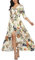 Damen Sommerkleid A Line V-Ausschnitt Standkleid Boho Blumenkleid 3/4 Ärmel Hohe Taille Partykleid Lange Freizeitkleid grün XXL