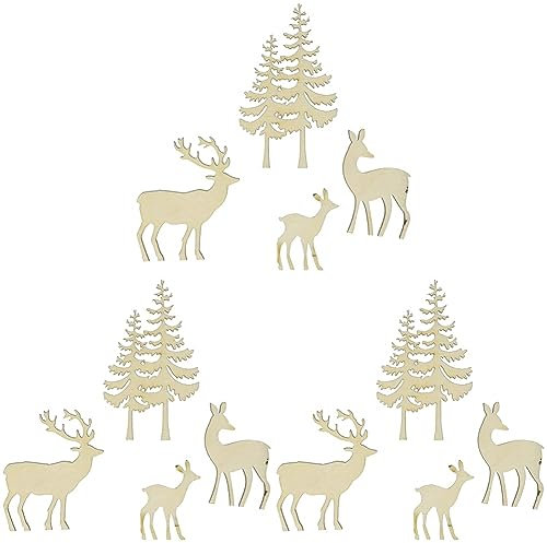 Rayher Holz-Streudeko Baum/Hirsch, FSC Mix Credit, natur, 4tlg, 4-8cm, Stärke 5mm, SB-Box 1Set, Normal, 46584505 (Packung mit 3)