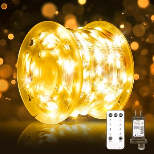 Weihnacht Lichterkette, 60M 600 LED Außen Twinkle Lichterkette, Plug in LED-Lichterkette, 8 Modi, mit Timer- und Speicherfunktion, für Weihnachten, Partys, Feste - Warmweiß