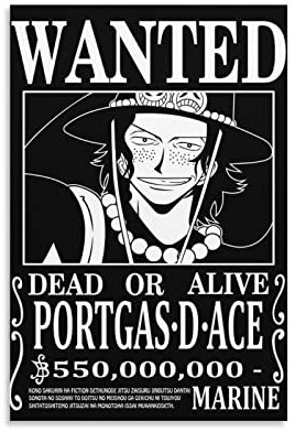Anime One Piece Wanted Poster Ace 1, Leinwand-Poster, Wandkunst, Bild, Drucke, hängende Fotodekoration, Heimposter, Kunstwerke, 50 x 75 cm