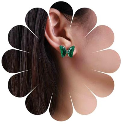 Dervivea Pendientes de mariposa con diamantes de imitación bohemios, pendientes de mariposa de colores, pendientes de cristal de mariposa verde, pendientes de mariposa con circonita cúbica, joyería