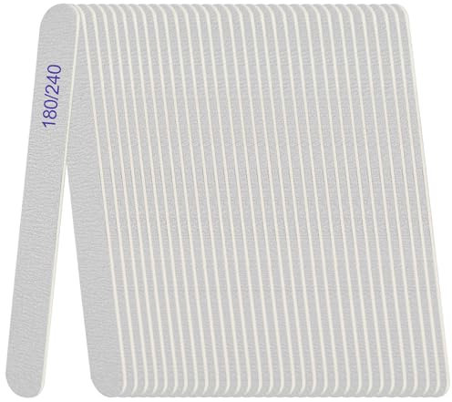 Paquete de 24 limas de uñas de madera, grano 180/240, limas de uñas de doble cara Emory para uñas naturales y acrílicas, uñas de gel, profesional, reutilizables, manicura, pedicura, gris
