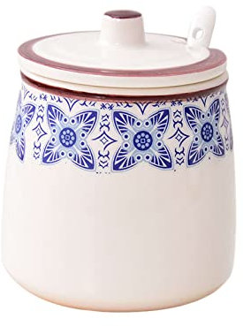Dispenser per zuccheriera, Zuccheriera con motivo floreale blu con coperchio e cucchiaio, barattolo for zucchero in ceramica da 430 ml, zuccheriera in porcellana, for bar, ristorante, casa-Blue2-2 Set
