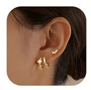 Dochais 3 Paar Ohrstecker Gold Set-14K Vergoldete Creolen mit Zirkonia Ohrringe Klein Gold Creolen Ohrringe Set Damen Hypoallergene Schlafen Knorpel Ohrstecker für Mehrere Ohrlöcher