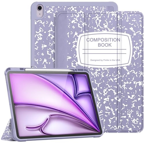 Fintie SlimShell Case for iPad Air 13-inch (M3) 2025, (M2) 2024 - [Built-in Pencil Holder] Soft TPU Protective Stand Back Cover with Auto Wake/Sleep, Composition Book Lilac