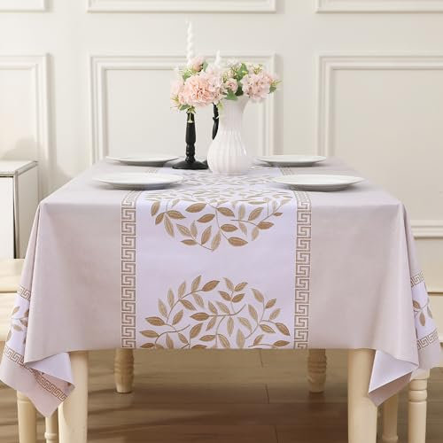 Rayapot Mantel Plastico Lavables, Manteles Antifouling, Resistente, Cubierta de Mesa PVC Impermeable, Fácil de Limpiar, para Cocina Comedor Mesa Protección Decoración - 140x220cm (Hojas - Beige)