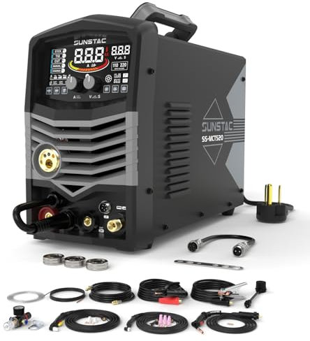Sunstac MIG/Flux MIG/HF TIG/Stick Welder 5 in 1 Welding Machine 50A Plasma Cutter 200A MIG and 180A Stick Welder 110/220V Dual Voltage Multi Process Welder