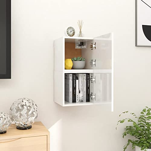 THOYTOUI TV-Wandschränke, TV Board Wohnwand Lowboard hängend Medienwand Geeignet für Küche Schlafzimmer Büro Hotel 2 STK. Hochglanz-Weiß 30.5 x 30 x 30 cm