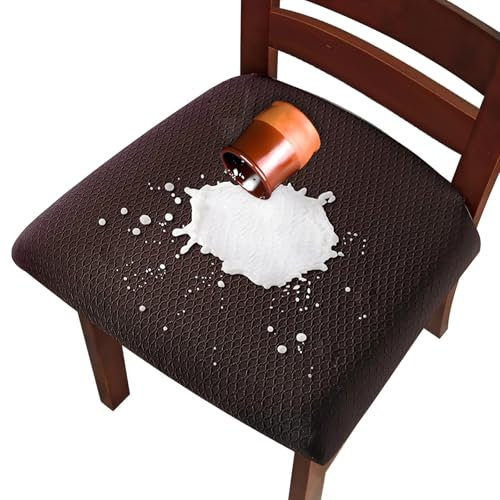 Hopelit Esszimmerstühle Stuhlhussen 6er Set, Jacquard Esszimmerstuhl Sitzbezüge, TPU Folie Stuhlbezug Wasserdicht, Abnehmbare Waschbar Stretch für Küche, Restaurant, Party - Kariert Kaffee