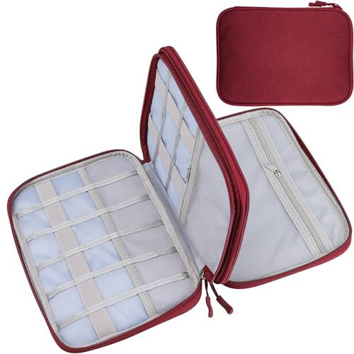 Teskyer Kabeltasche Organizer, wasserdichte, Urlaub Must Haves, Multifunktional Reise Zubehör, Travel Essentials, für Ladegerät, Powerbank, Weinrot