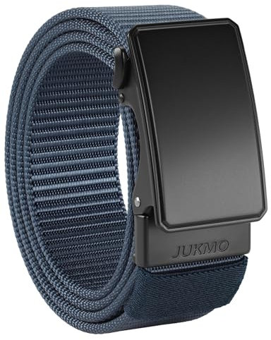 JUKMO Automatik Gürtel Herren, Nylon 3,8cm Ratsche Gürtel (Blau, M-für Taille 91cm-105cm (Länge 125cm))