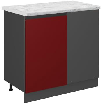 Vicco Eckunterschrank R-Line, Küchen Eckschrank, Rot/Anthrazit, AP Marmor