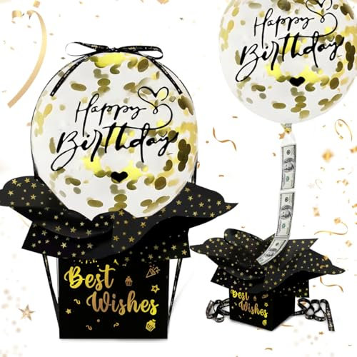 Geldgeschenke Geburtstag Überraschungsbox, DIY Geldgeschenk Verpackung mit Luftballons, DIY Happy Birthday Geschenkverpackung, Geldgeschenke Box für Kinder und Erwachsene für Familie und Freunde