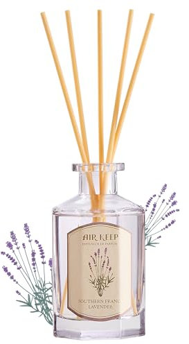 Airkeep Raumduft Southern France Lavender Duft, 180ml Reed Diffuser mit 8 Duftstäbchen, Deko für Schlafzimmer, Badezimmer, Büros, Schränke