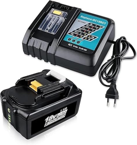 5.5Ah 18V BL1850B Replacement for Makita 18v Battery & 3A DC18RC Charger Compatible with 14.4V-18V Li-ion Battery BL1815 BL1830 BL1850 BL1860 and DC18RD DC18RC Charger