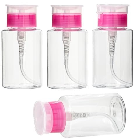 4 Stück Nagellackentferner Flasche 180 ml Dispenser Pumpflasche Nagellack Entferner Clips,Pumpspender Runterdrücken Nagellackentferner Pumpflasche für Entferner Nagellack,Make-up-Entferner