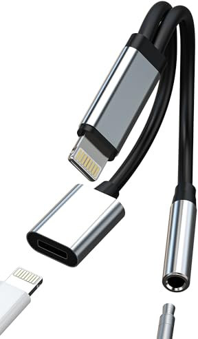 Adattatore per Lightning a Jack 3.5mm Cuffie(2 in 1) per iPhone14 Aux Audio Cavo Adapter per Apple MFi Certified Auricolari Caricatore Sdoppiatore per iPad Headphone Ricarica Splitter Accessori 3,5mm