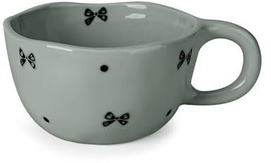 Koythin Ceramic Coffee Mug, Handmade Hot Chocolate Mugs, Cute Cup for Girl Women, Aesthetic Tea Milk Cup with Handle, 8.5 oz/250 ml for Latte, Cocoa, Office, Home (Grey Small Bow)
