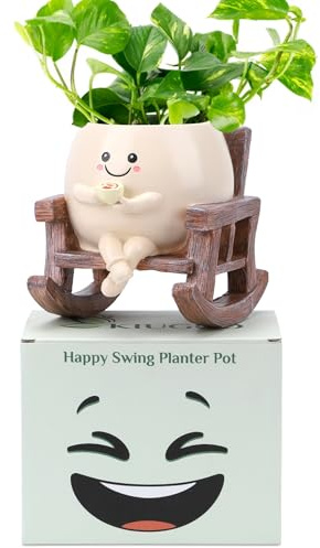 KIUGCO Maceta de cara sonriente, bonitas macetas de resina para interiores y exteriores, sillas mecedoras únicas para suculentas, bonitos regalos de plantas para los amantes de las plantas