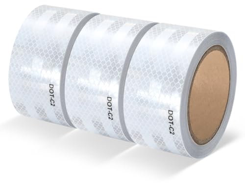 QILIMA 2 Rotoli Bianco Nastro Catarifrangente Adesivo 5cm X 9.14m Impermeabile Strisce Catarifrangenti Adesive Nastro Riflettente Adesivo Catarifrangente Per Veicoli E Trattori