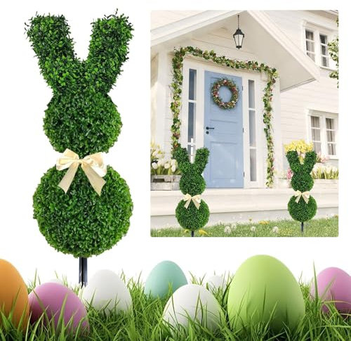 Bunny Topiary, Dekofigur – Osterhase – Hasenfigur in Grün – Topiary Pflanze aus Osterhasenbaum für die Dekoration der Osterveranda im Outdoor/Indoor (1, B)
