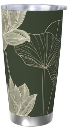 ASDJHFABKY Green Background Floral Car Cup Flowers Travel Mug Lotus Flowers Stainless Steel Cup for Fitness Enthusiasts 8.7X11.2CM
