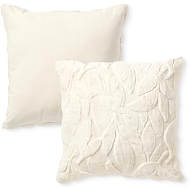 NORTHWEST HGTV Home Textured Faux Fur Accent Pillow, 22x22 Triple Jacquard Sculpted Decorative Cushion, Ultra-Soft Plush Layered Throw Pillow for Bed, Sofa, or Chair, Ivory
