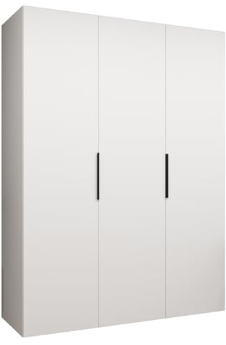 MEBLE KRYSPOL - Kleiderschrank - Drehtürenschrank - Schrank 150x202x52cm - Moderner Garderobenschrank Schlafzimmer, Flur, Jugendzimmer - Farbe Weiß, Griff Schwarz - Marbella 1 150
