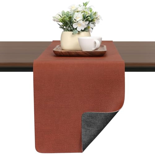 Chitomars Modern Tischläufer aus Leder, doppelseitig Outdoor Tischläufer | Rutschfest hitzebeständig abwaschbar Tischläufer Kunstleder für Hochzeit Geburtstag Party (Grau Terrakotta,40x240cm)