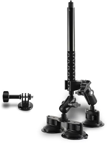 TINMAGI Kit de Support Caméra Triple Ventouse Voiture, Support à Triple Ventouse et Pince pour Troisième Personne, avec Perche à Selfie de 120 cm, pour Insta360/pour Gopro/pour DJI Caméra d'action