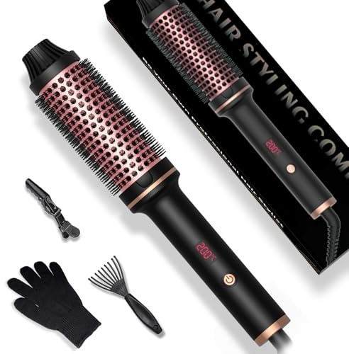 UMIGA 3 in 1 Thermal Brush, 38mm Lockenbürste Thermobürste, Lockenbürste LCD 120-210℃, Erhöhen Sie das Haarvolumen, Lose Locken, Glattes Haar, Leichte Kompakte Größe, Dual Spannung Passend für Reise