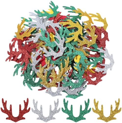 GORGECRAFT 80 Stück 4 Farben Mini Geweih Haarspangen Hirschhorn Dekor Drachenhorn Weihnachtsschmuck Zubehör Glitzer Rentier Weihnachtsmann Elchgeweih Filzflicken Blätter Für Hochzeitsfeiern
