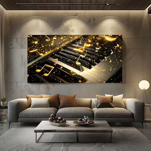 Leinwandbilder Wohnzimmer Modern, XXL Wandbild Musik Klavier Bilder für | SchlafzimmerMusik Thema Instrument Großer Kunstdruck Leinwand Luxuriöse Notenschlüssel 50x100cm Wanddekoration für die Wand