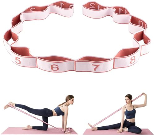 Cintas Elasticas Fitness, Cinturon Yoga con 12 Anillos, Cintas Elasticas Musculacion, Gimnasia Ritmica, Bandas Elásticas de Resistencia, Yoga Stretching Band, para Fitness, Pilates y Gimnasia