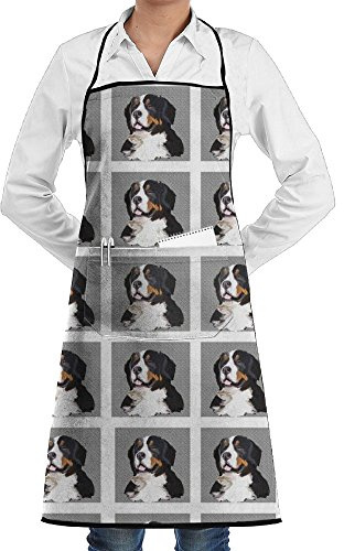 Dog's ID Photo Water Resistant Polyester Kitchen Apron with Big Pockets Machine Washable Easy Care Twill Sewing Bib Apron for Cooking BBQ Party
