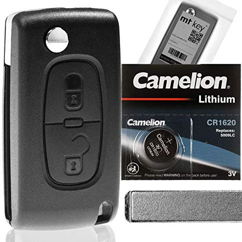 Klapp Schlüssel Gehäuse Funkschlüssel Fernbedienung Autoschlüssel Rohling + Batterie kompatibel mit Citroen/Peugeot/FIAT