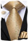Dubulle Herren-Krawatten-Set, solide Paisleymuster, Seiden-Krawatte für Herren, mit Manschettenknöpfen Krawatte und Einstecktuch, Fliege Männer, Bgold, Medium