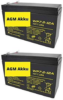 2X AGM 12V 7,2Ah Bleiakku WP7.2-12 VDs Akku, Faston 6,3mm kompatibel Bleigel Gel Akku 7Ah 8Ah 9Ah USV