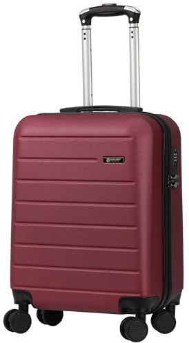 Rocklands® Lightweight 4 Wheel Hard Shell Luggage Suitcase Rynair Cabin Travel Bag 55x40x20cm - ABS822 (Maroon)