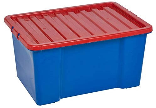 URBNLIVING 50 Liter Coloured Storage Box & Lid Dark Blue Box with Red Lid