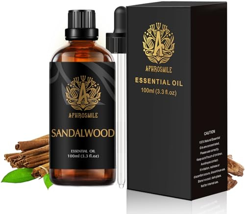 Aphrosmile Sandelholz Ätherisches Öl für Duftlampe, 100 ml | 100 ml Füllmenge, Sandelholz Duft, Für Diffusor, Luftbefeuchter, Kerzen- und Seifenherstellung, Raumduft