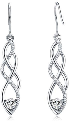 Orecchini pendenti in argento sterling 925, buona fortuna lineari con zircone lucido ipoallergenici moda gancio per gioielli per le donne