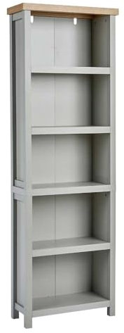 Home Source Tall Bookcase Display Unit, 5 Bookshelves, Oak Effect, Grey