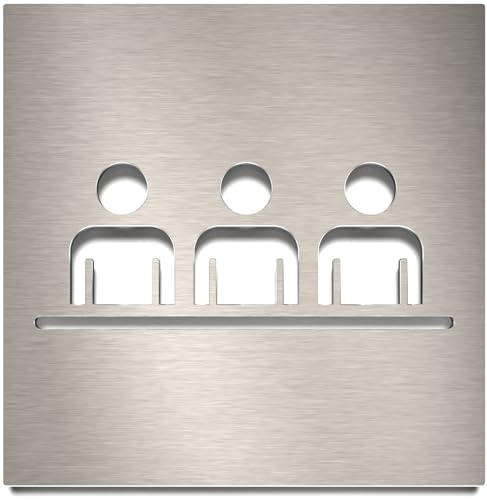 Edelstahl Hinweis-Schild Besprechungsraum - selbstklebend & pflegeleicht - Design Piktogramm Meeting - Türschild M-06-E